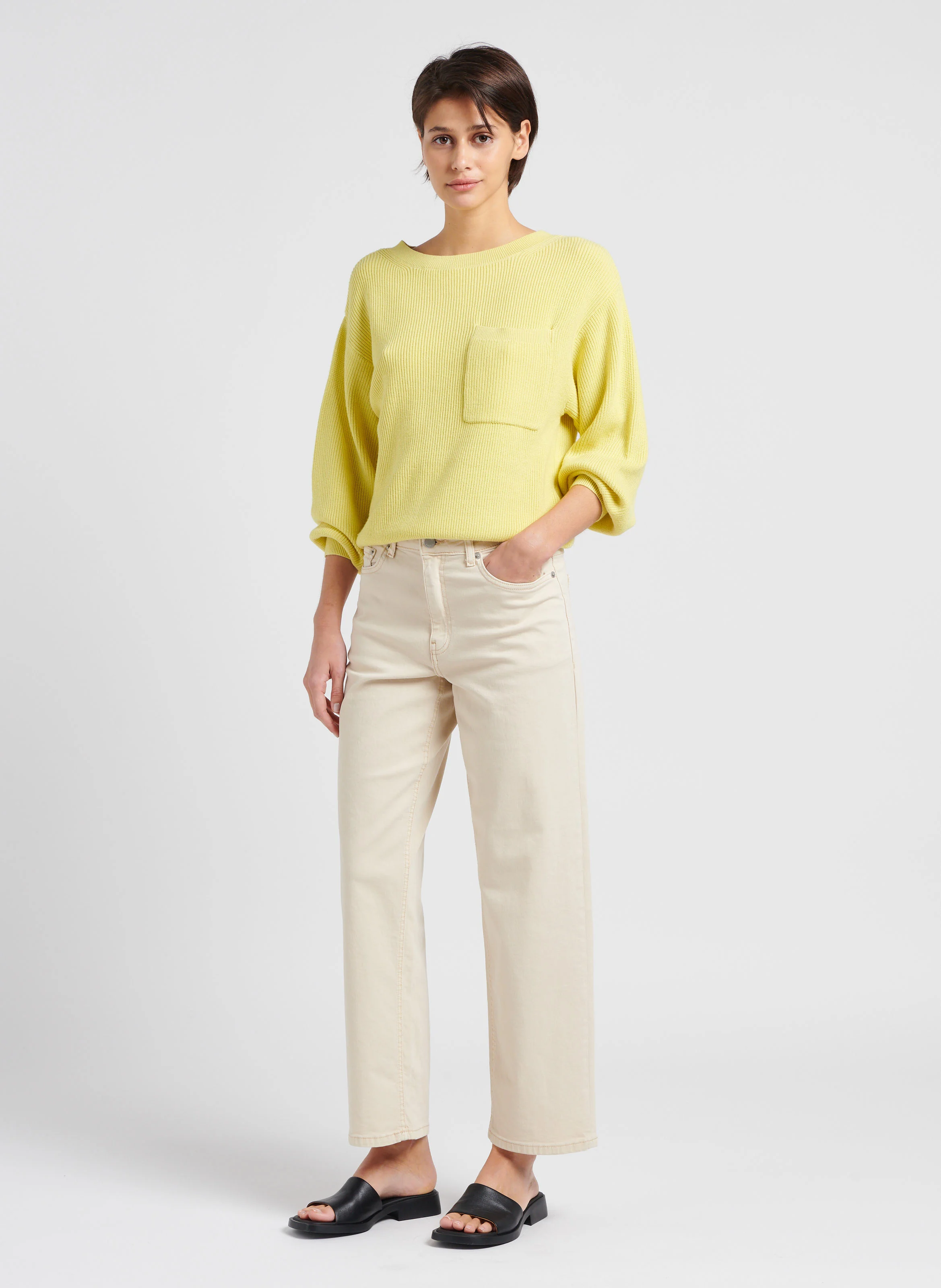 MELANIE - Jean droit en coton mélangé| Beige