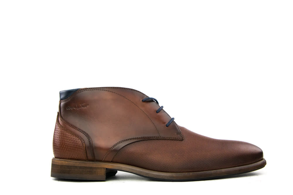 Van Lier Hoge Veterschoen Cognac Print