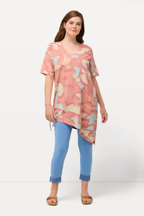 Longshirt, Raffband, Zipfelsaum, V-Ausschnitt, Halbarm