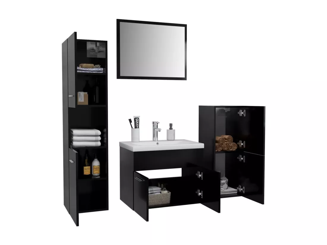 Ensemble de meubles de salle de bain Noir Bois d'ingénierie