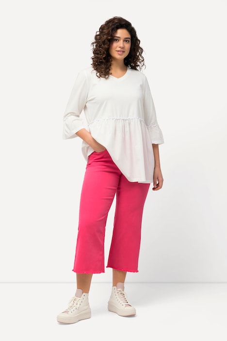 Jeans Mary, weites Bein, Fransensaum, Stretch