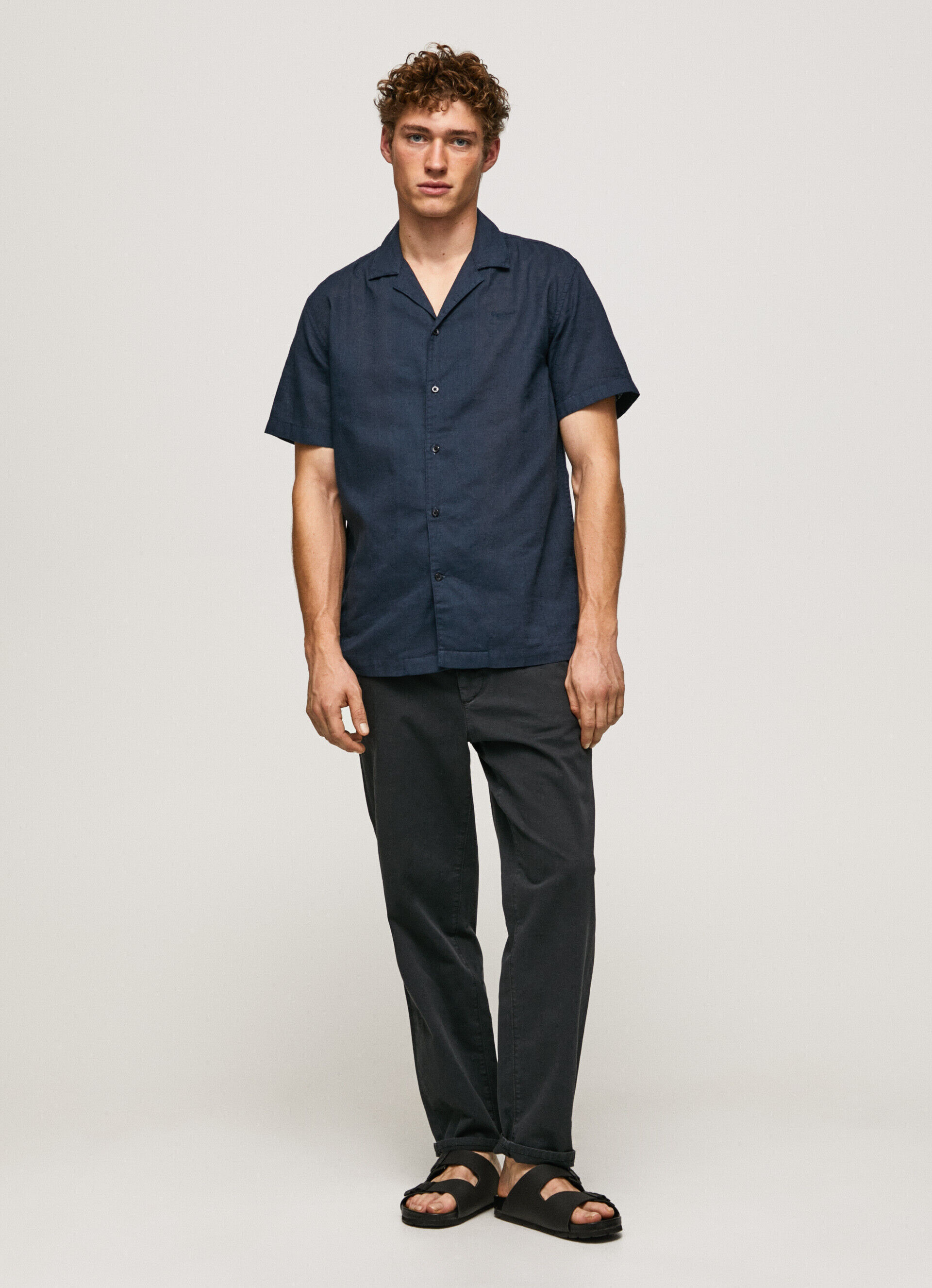 CAMISA DE LINHO DE MANGA CURTA - azul dulwich
