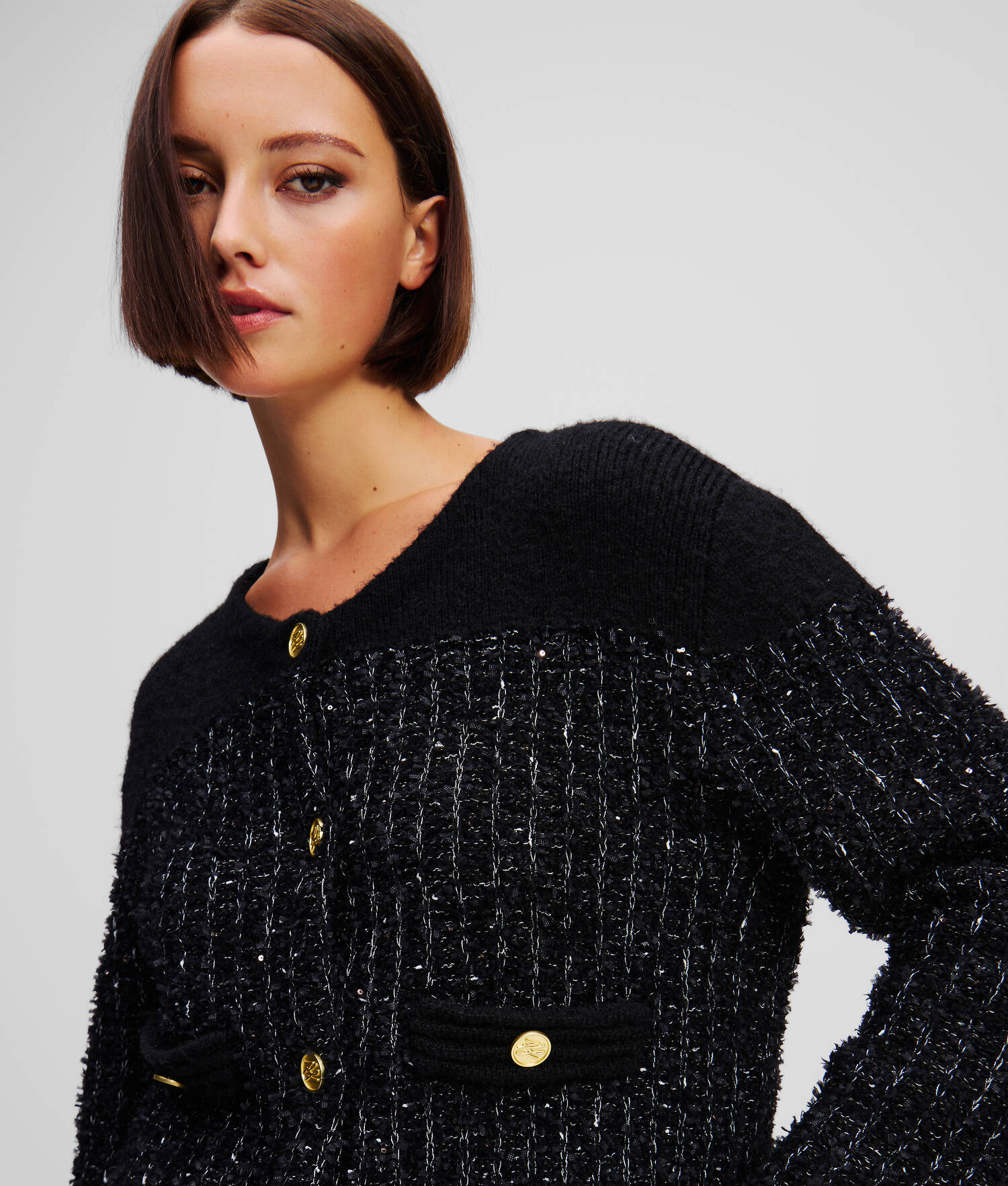 CARDIGAN EN TRICOT BOUCLÉ KARL ESSENTIAL - Noir