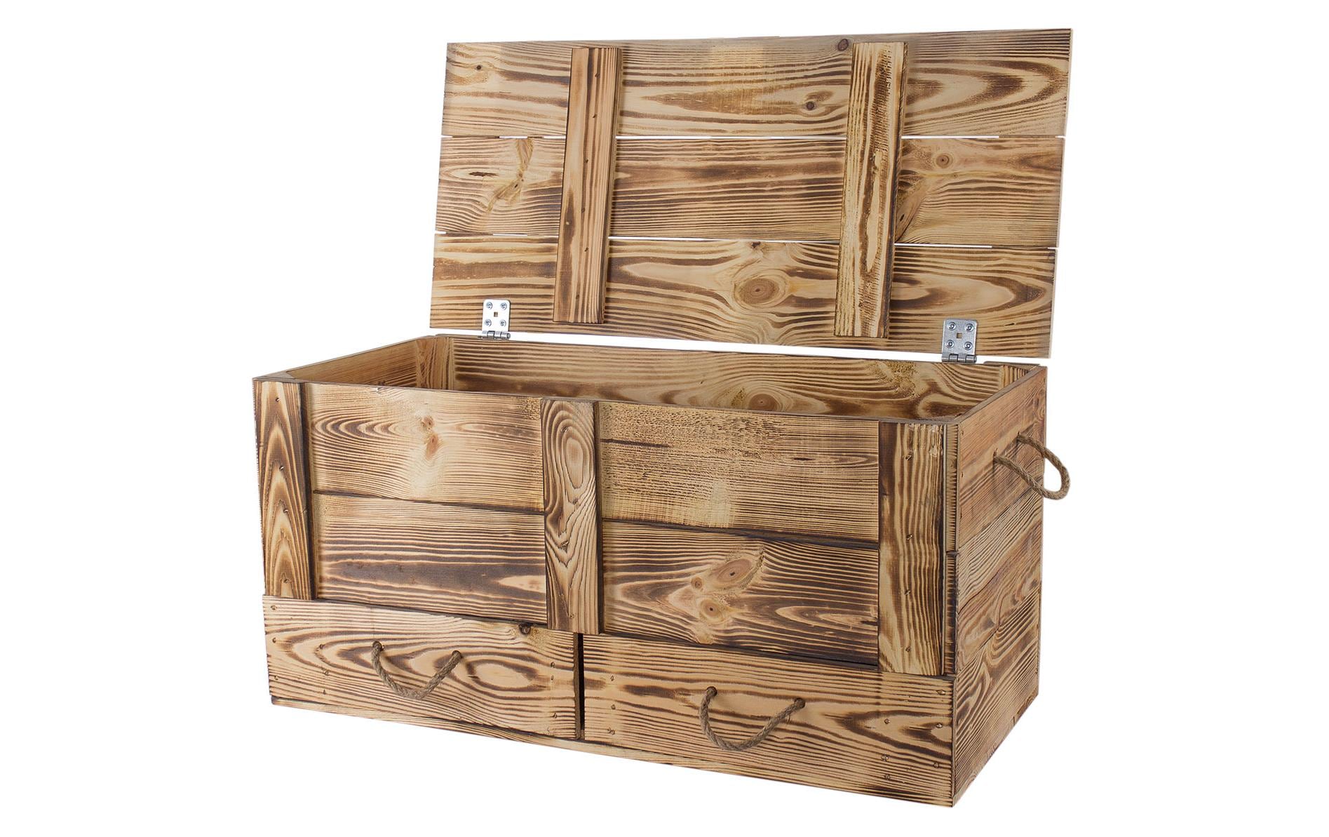 Truhe Vintage geflammt, 85 x 40 cm<br>Holztruhe mit 2 Schubladen