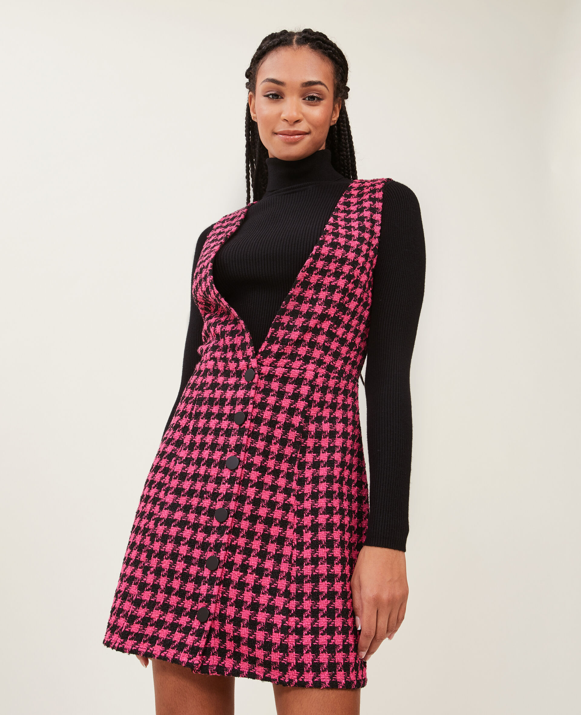 Robe en tweed avec boutons - Rose fuchsia