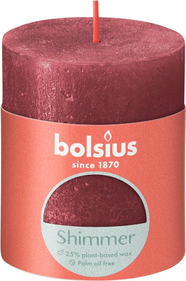 Bolsius stompkaars Rustiek Shimmer rood 35 uur D 6,8 H 8 cm