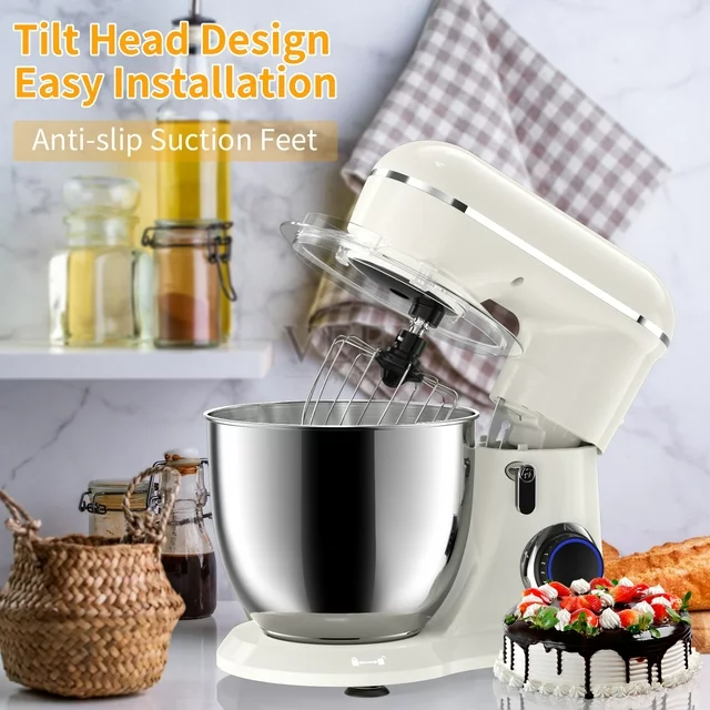 Batedeira de pedestal Samsaimo, 6,5 QT, 660 W, 10 velocidades, cabeça inclinável, batedeira elétrica de cozinha com tigela, gancho para massa, batedor e fouet para a maioria dos cozinheiros domésticos.