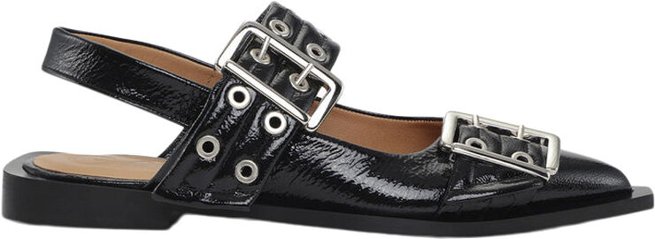 Ganni Feminine Buckle Ballerina Naplack Black