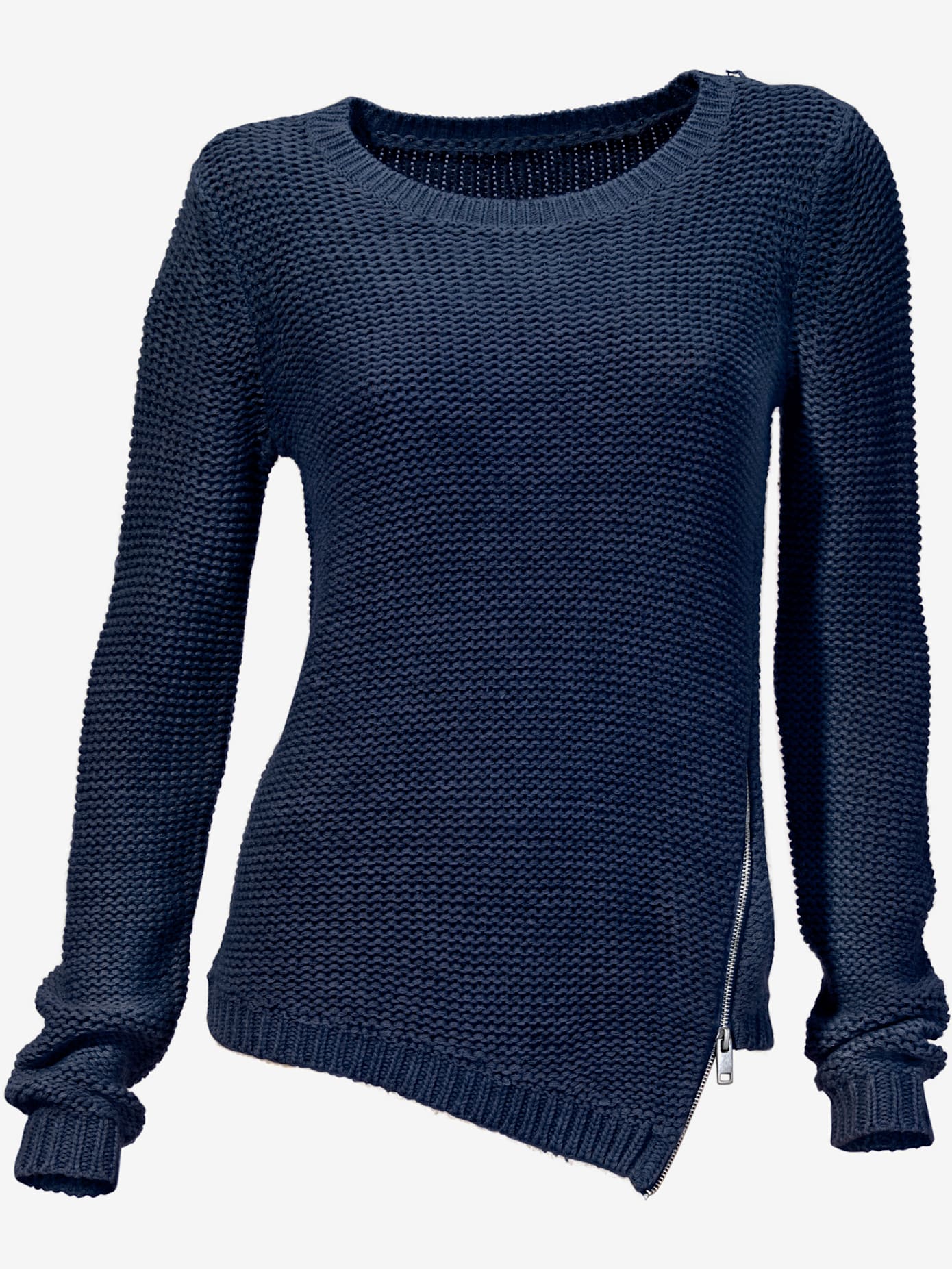 Pull col rond look asymétrique tendance avec glissière