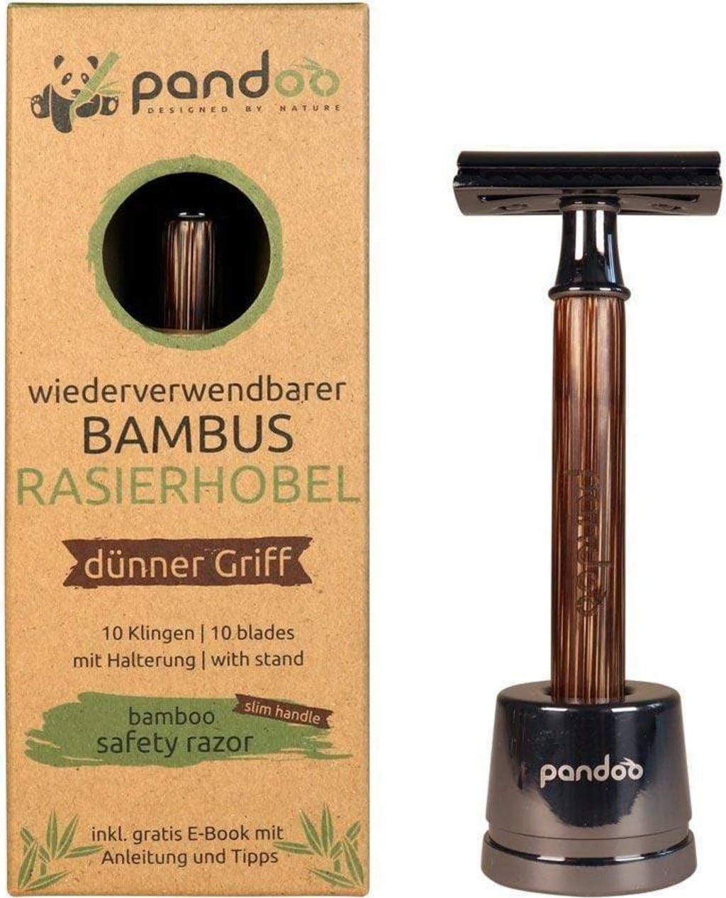 pandoo  Rasierhobel mit Bambus-Griff, Dünner Griff