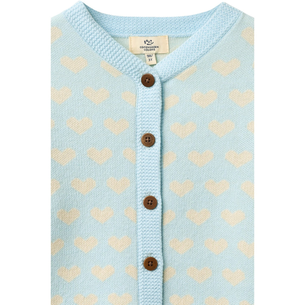 Køb COPENHAGEN COLORS Ice Blue Comb Heart Cardigan W. Crochet Edge