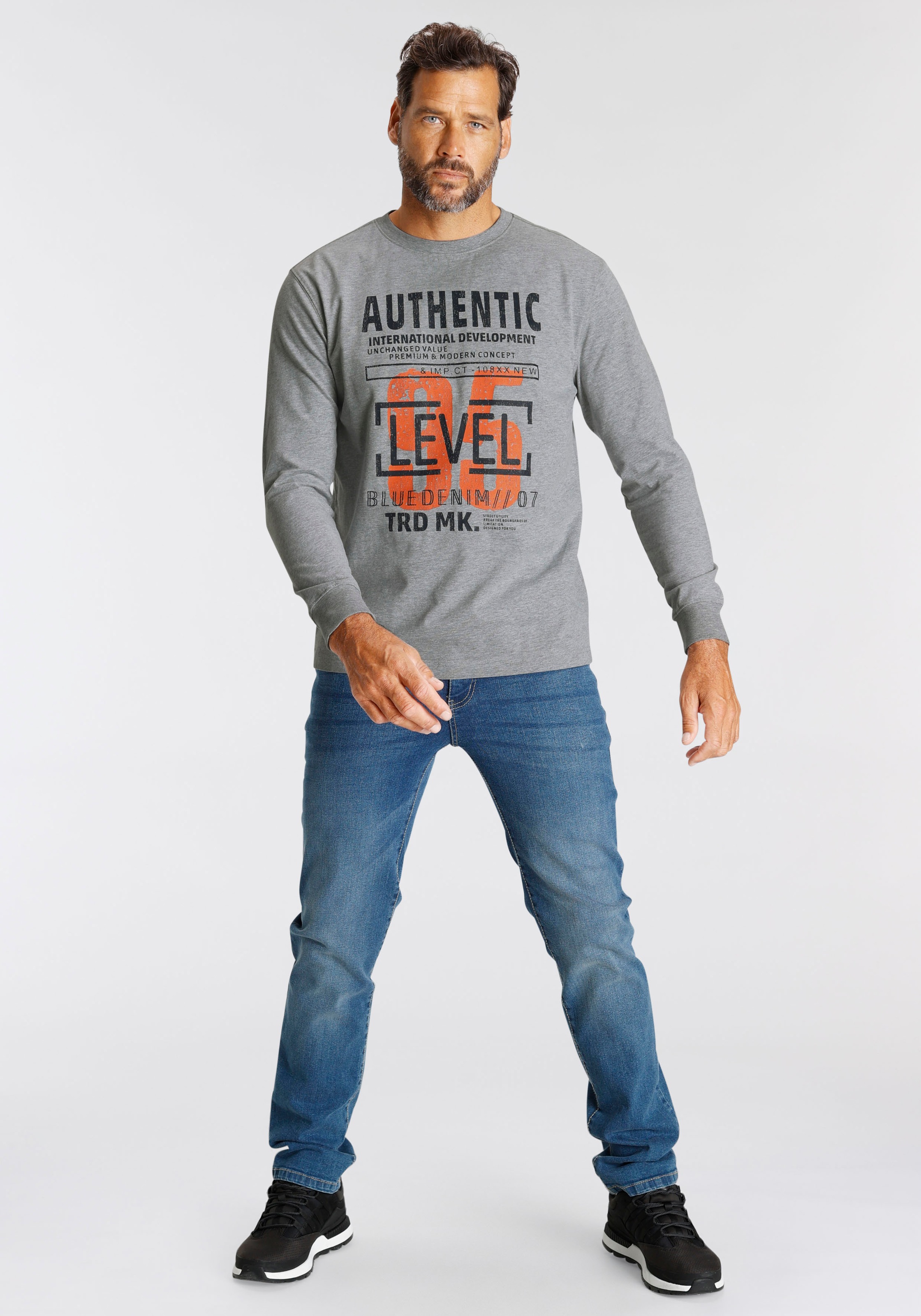 Man's World Langarmshirt , Langarm,  bedruckt,  aus Baumwolle und Viskose,  mit Rippbündchen