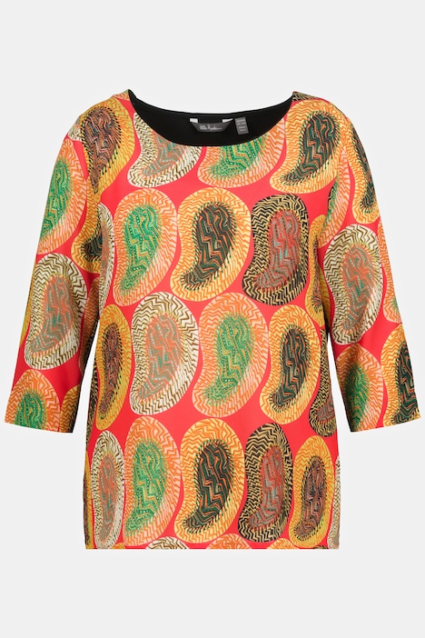 Bluse, Paisley, Classic, Rundhals, 3/4-Arm