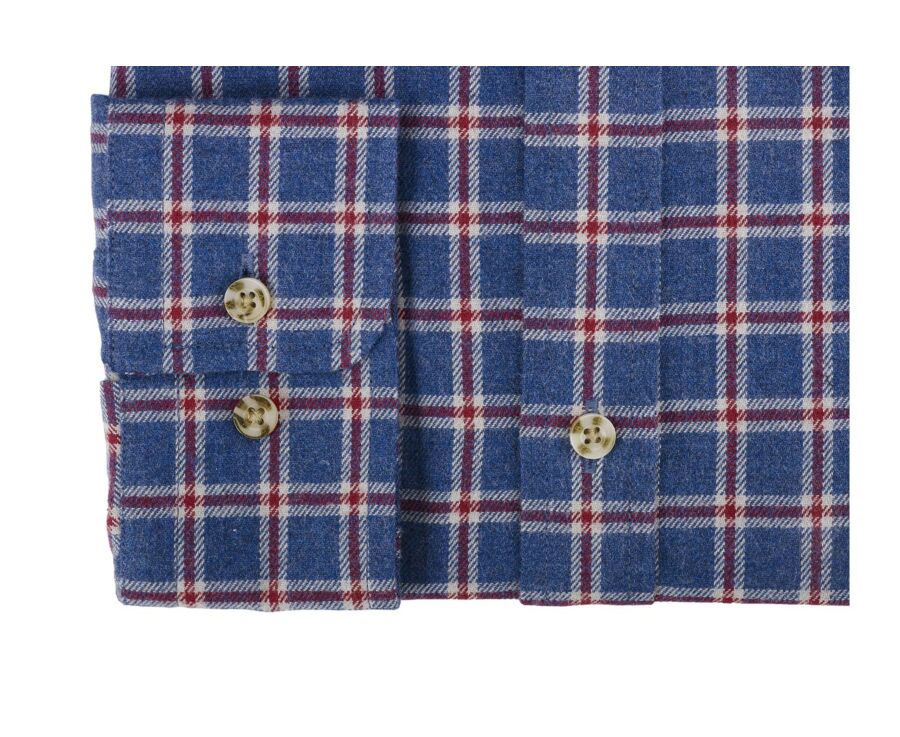 Chemise flanelle bleu à carreaux rouges - Col français - PAULIN II