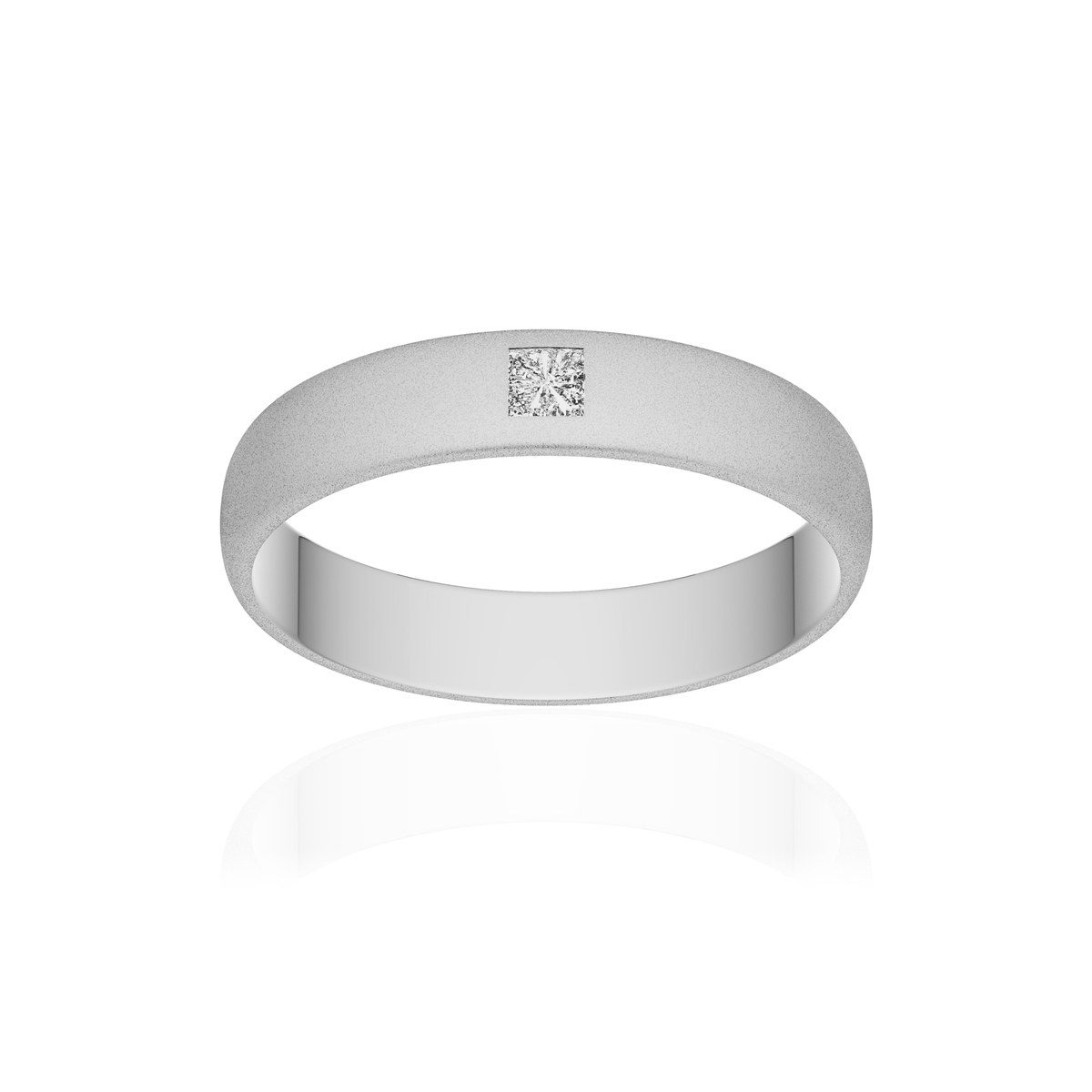 Alliance or 375 blanc sablé demi-jonc 4mm diamant princesse