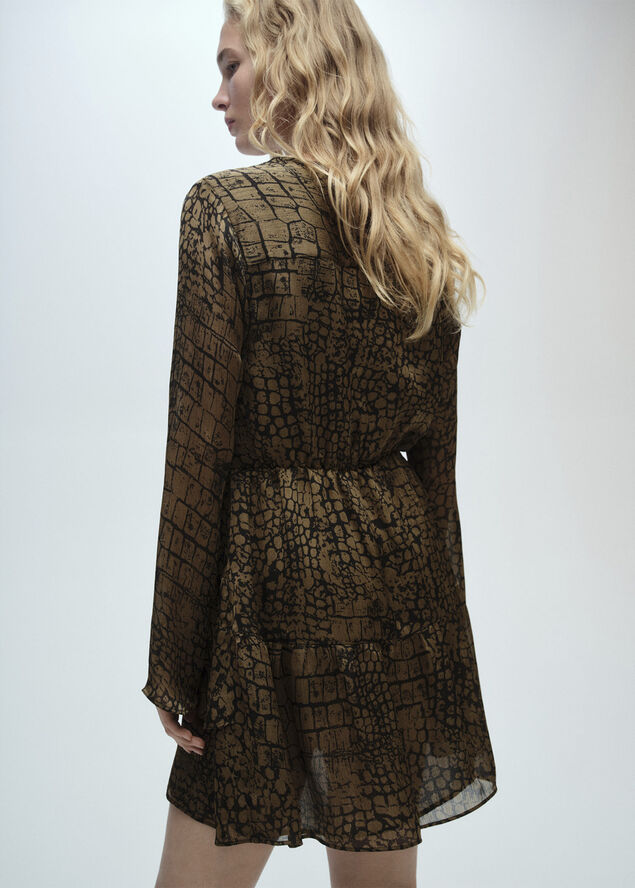 MANGO Animal print ruffle dress Brown