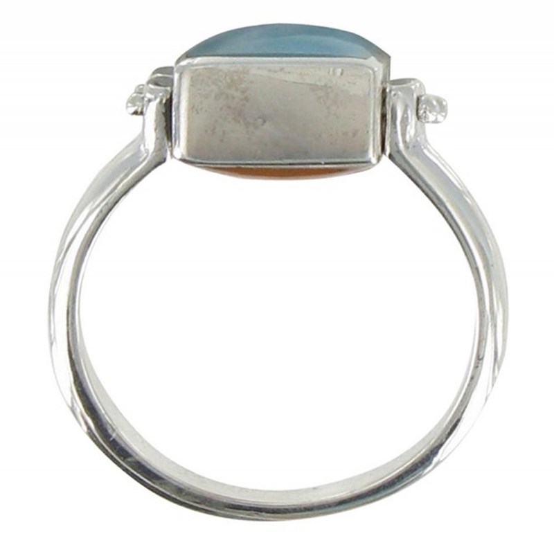 Bague Double Anneaux Argent Réversible Carré de Larimar et Ambre