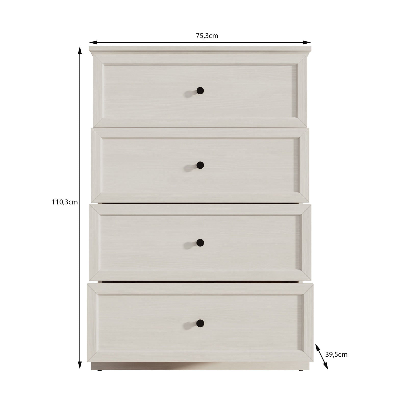 Leroy - Ladekast - Wit eiken - 75x40x110 cm
