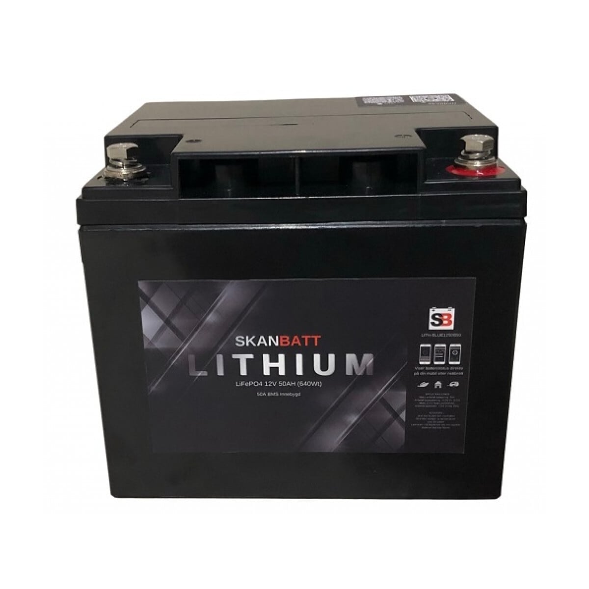 SKANBATT Bluetooth Lithium Batteri 12V 50AH 50A BMS