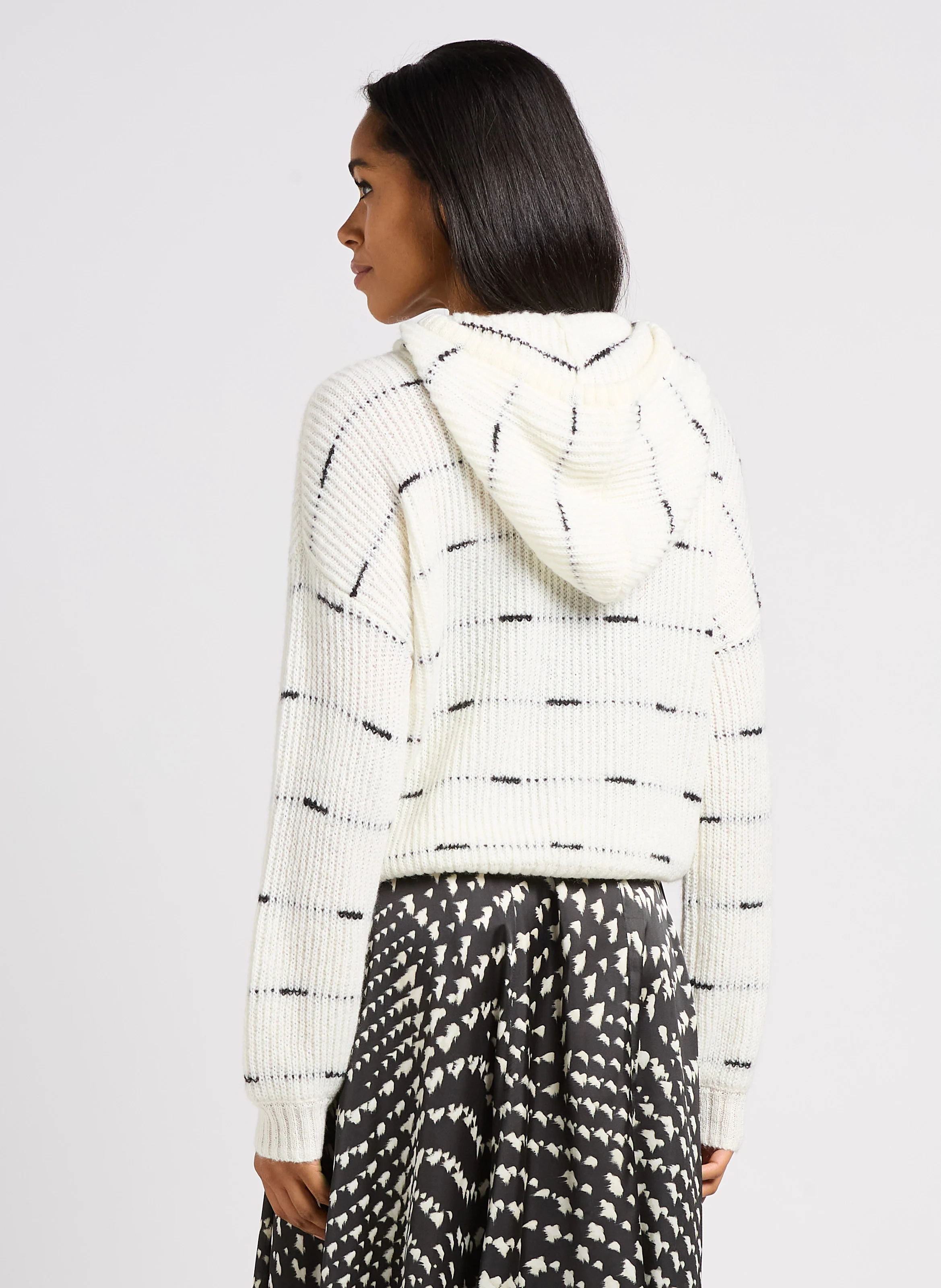 TWILL - Pull à capuche rayé en maille| Blanc