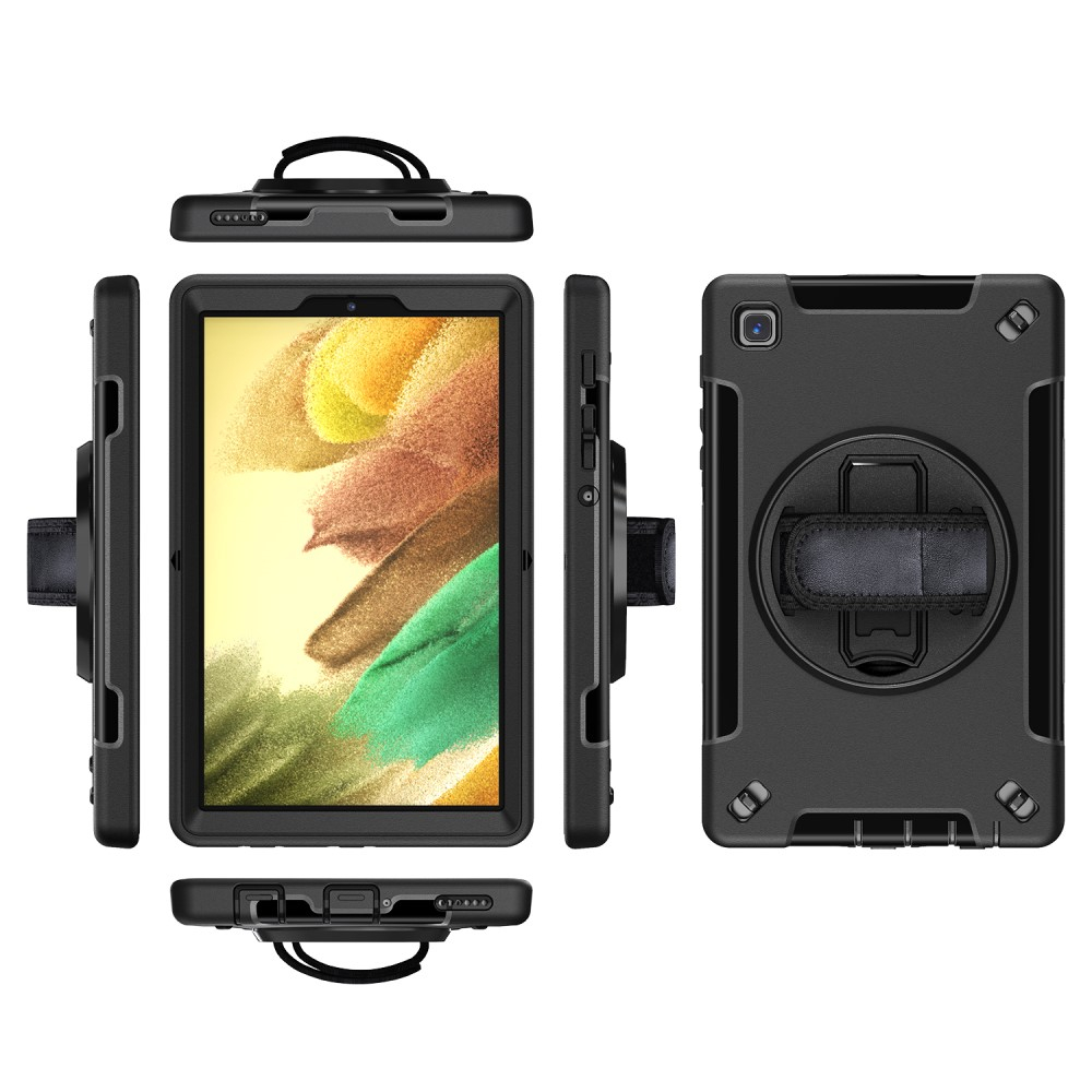 Samsung Galaxy Tab A7 Lite Hybrid Outdoor Case Hülle Handschlaufe   Schultergurt - Schwarz