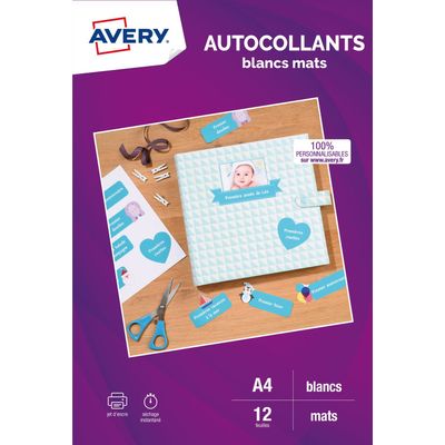 Avery - 12 Étiquettes multi-usages blanches - 199,6 x 289,1 mm - Impression jet d'encre - réf J8167-12