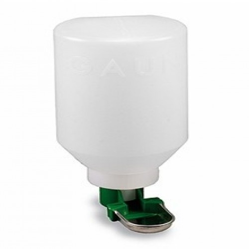 Bebedouro para pássaros branco e verde com garrafa