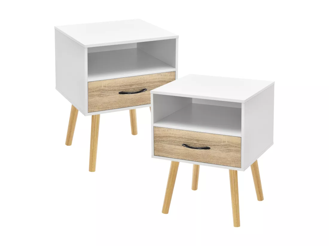 Lot de 2 tables d'appoint Gävle blanc effet chêne [en.casa]