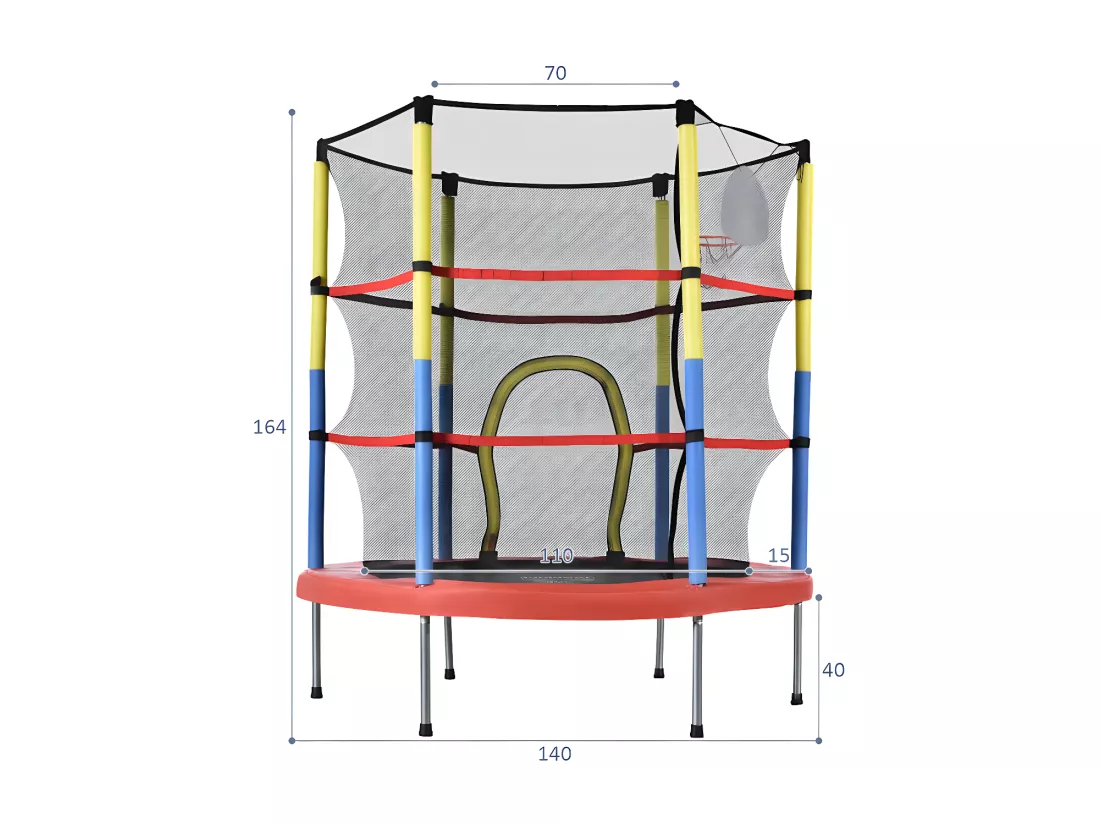 Trampoline avec panier de basket - à l'intérieur et l'extérieur - structure en acier galvanisé - Multicolore