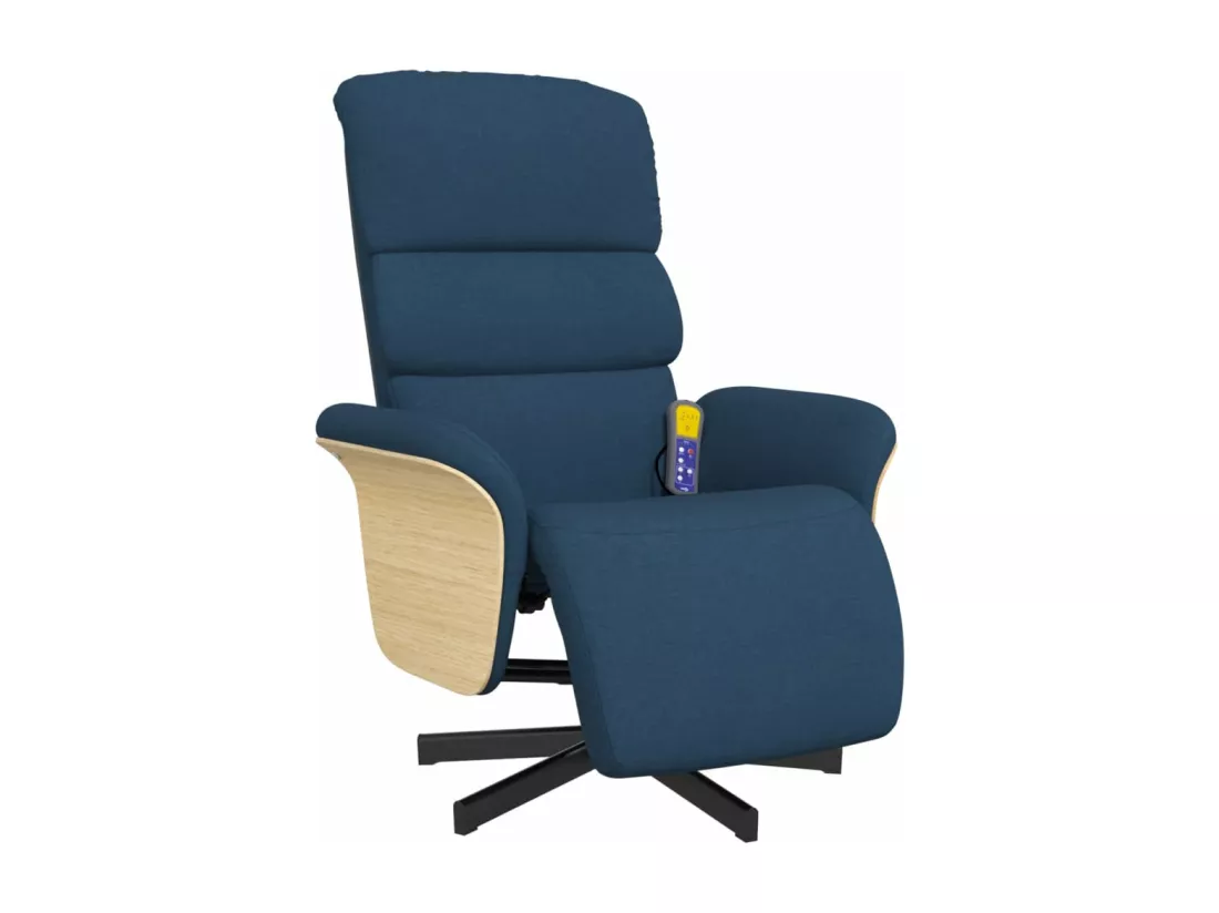 Fauteuil inclinable de massage avec repose-pieds bleu tissu