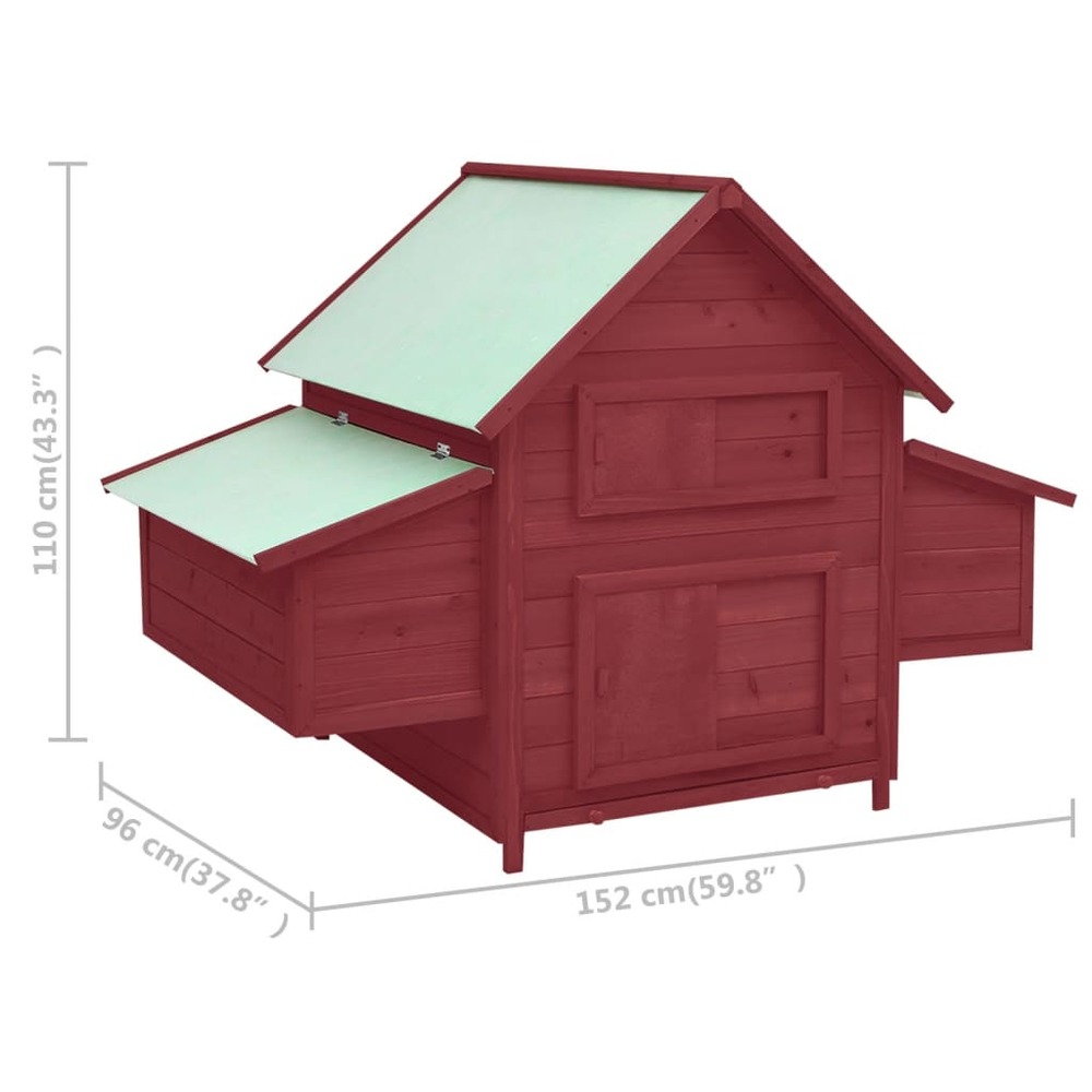 Poulailler 152 x 96 x 110 cm bois de sapin massif rouge et blanc