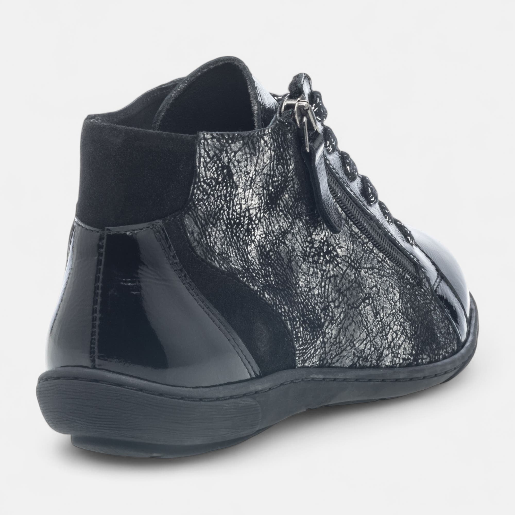 Bottines à lacets Femme en cuir noir vernis