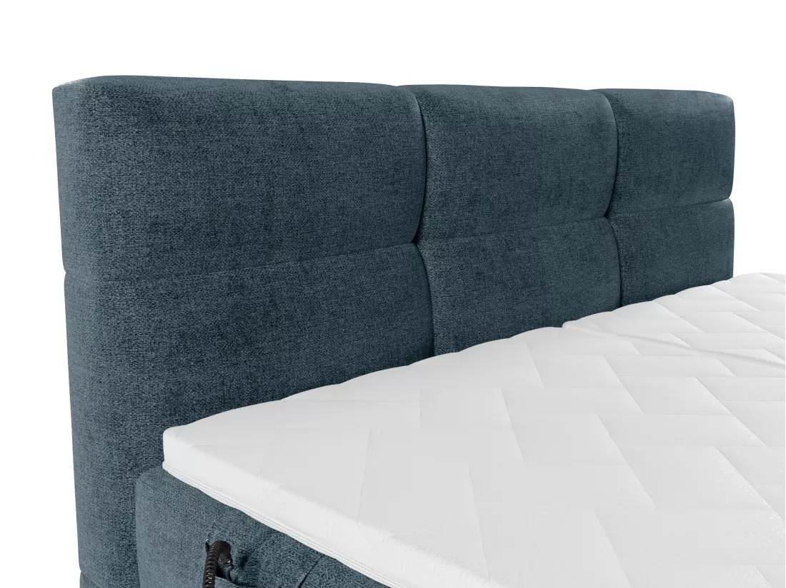 Ensemble complet boxspring tête de lit capitonnée + sommiers relaxation électrique + matelas + surmatelas - 2 x 80 x 200 cm - Tissu - Bleu - LODI de PALACIO