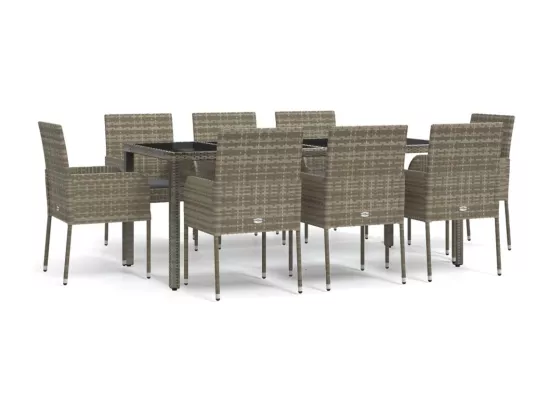 Ensemble à manger de jardin 9 pcs coussins gris résine tressée