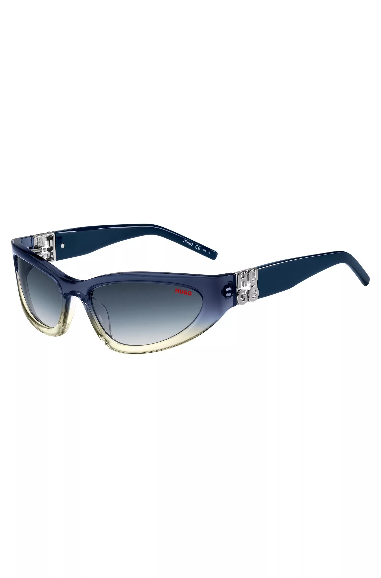 Óculos de sol HUGO Red-Two-tone em acetato azul e amarelo