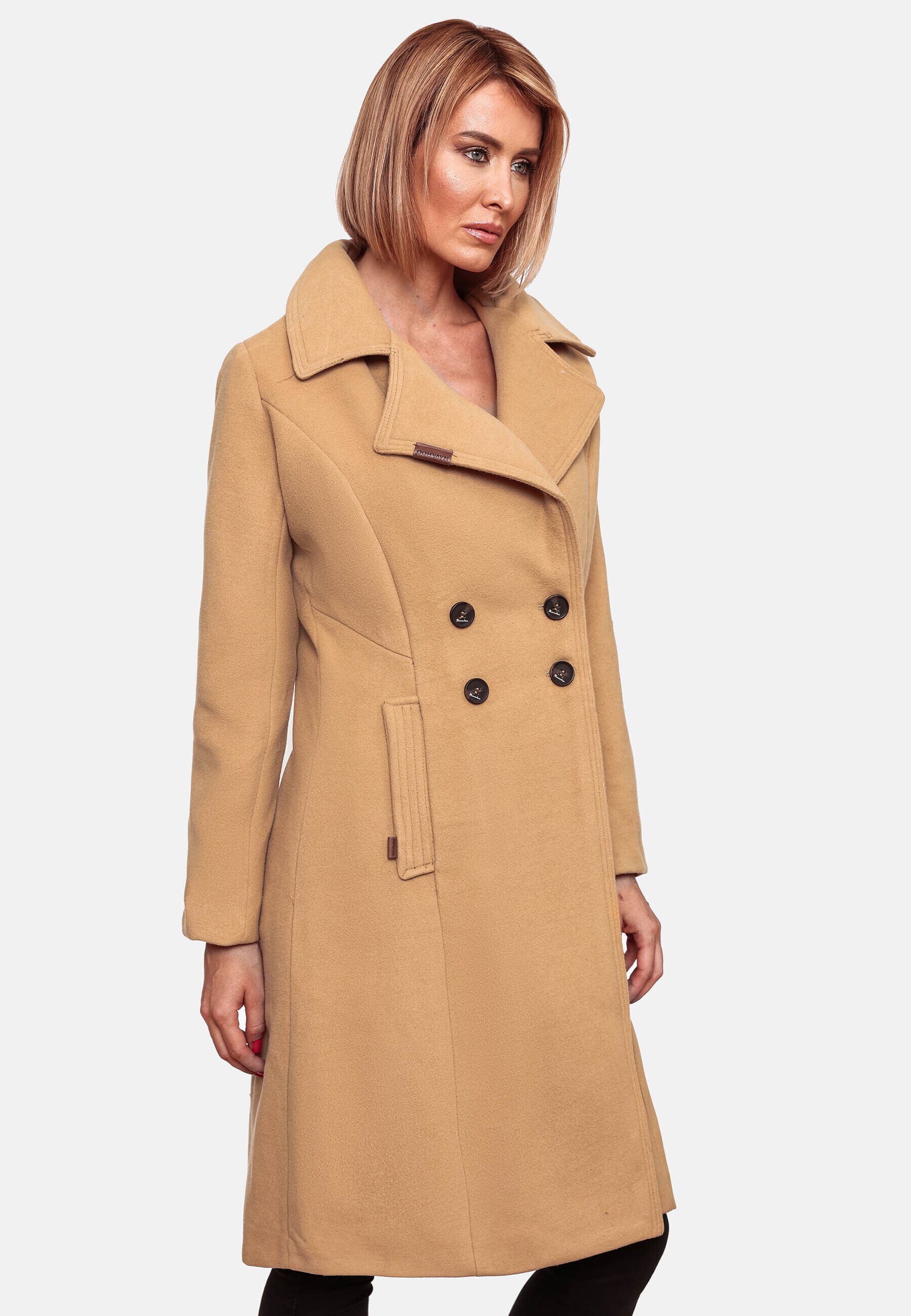 NAVAHOO Damen Designer Wintermantel Trenchcoat in Wollmantel-Optik Wooly