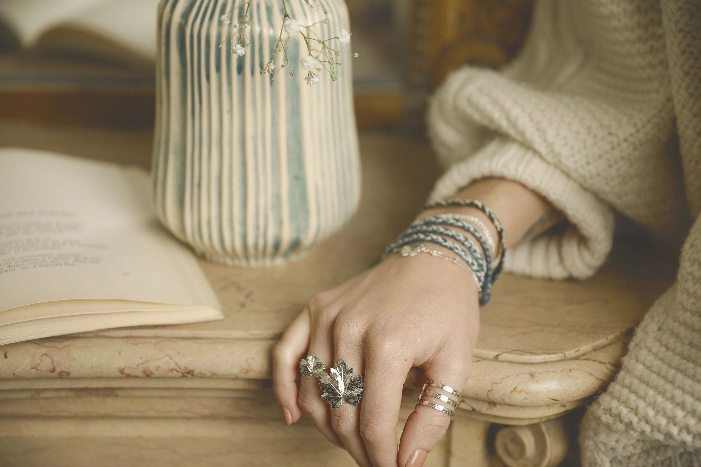 HÉRA - Maxi bague feuille plaqué argent | Argent