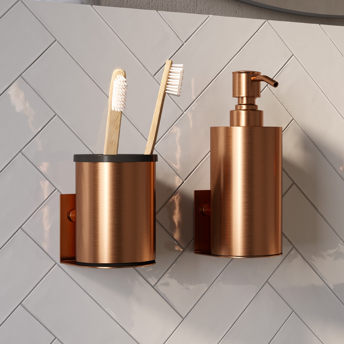 Brauer Copper Edition zeepdispenser en beker geborsteld koper
