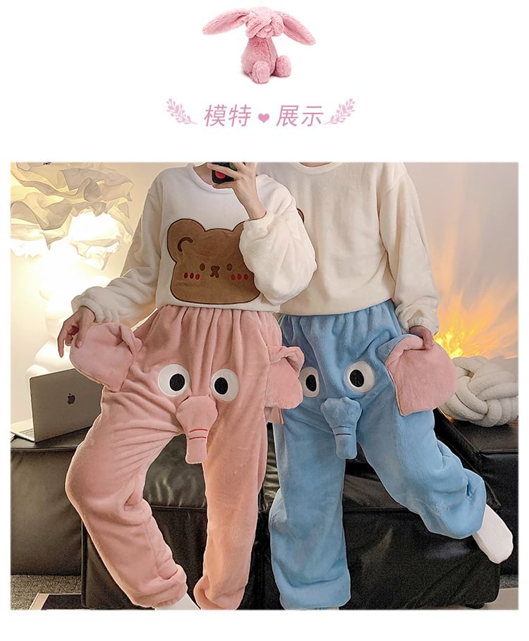 Sweetzer - Koppel bijpassende elastische taille olifant fleece harem pyjamabroek (verschillende ontwerpen)
