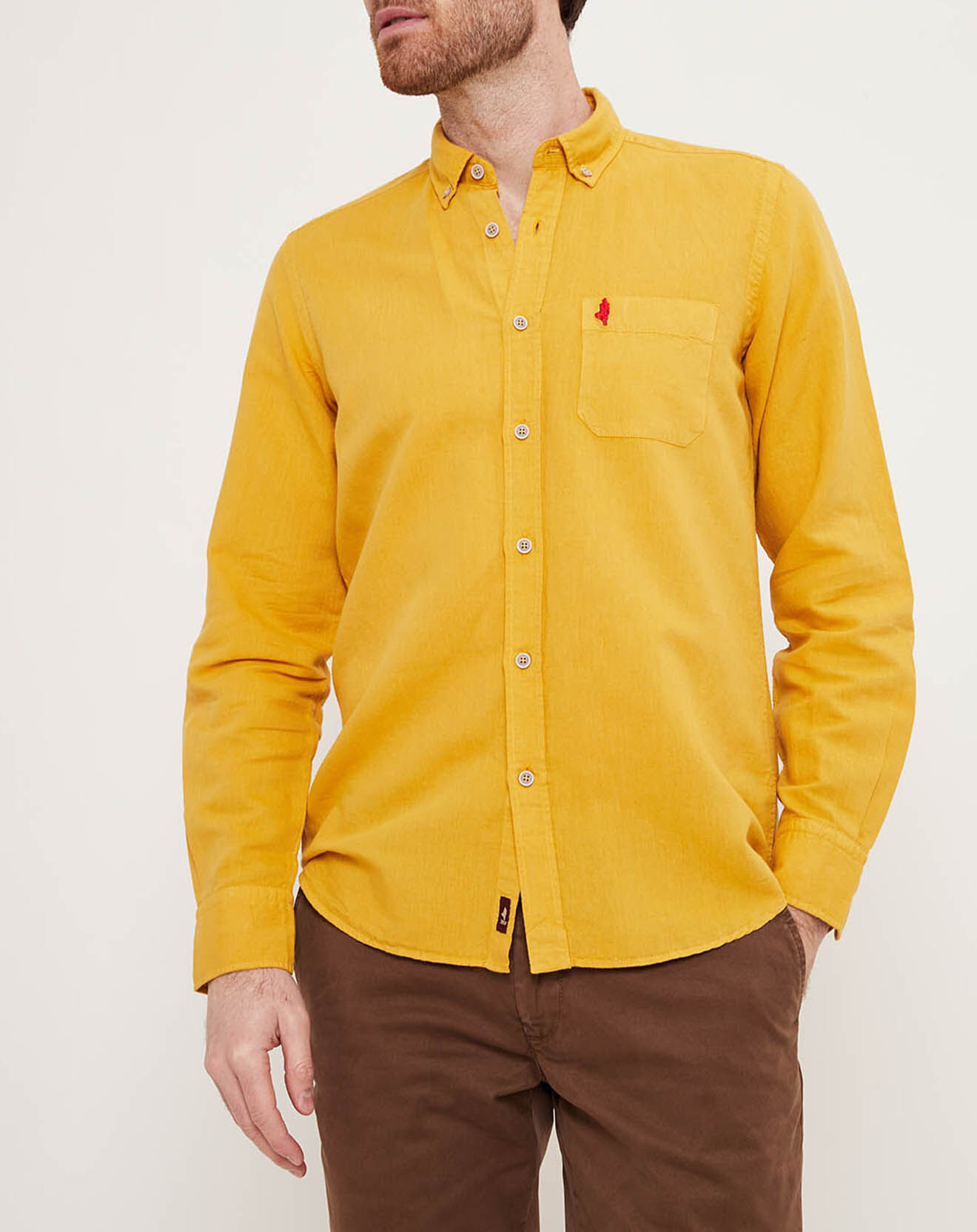 MCS Chemise custom fit en Lin & Coton jaune