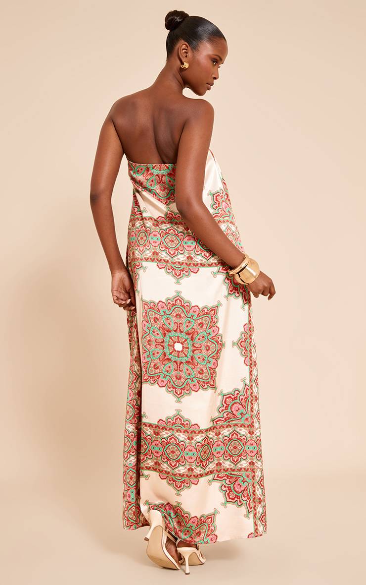 Multicolore Robe Maxi Bandeau En Satin À Imprimé Cachemire
