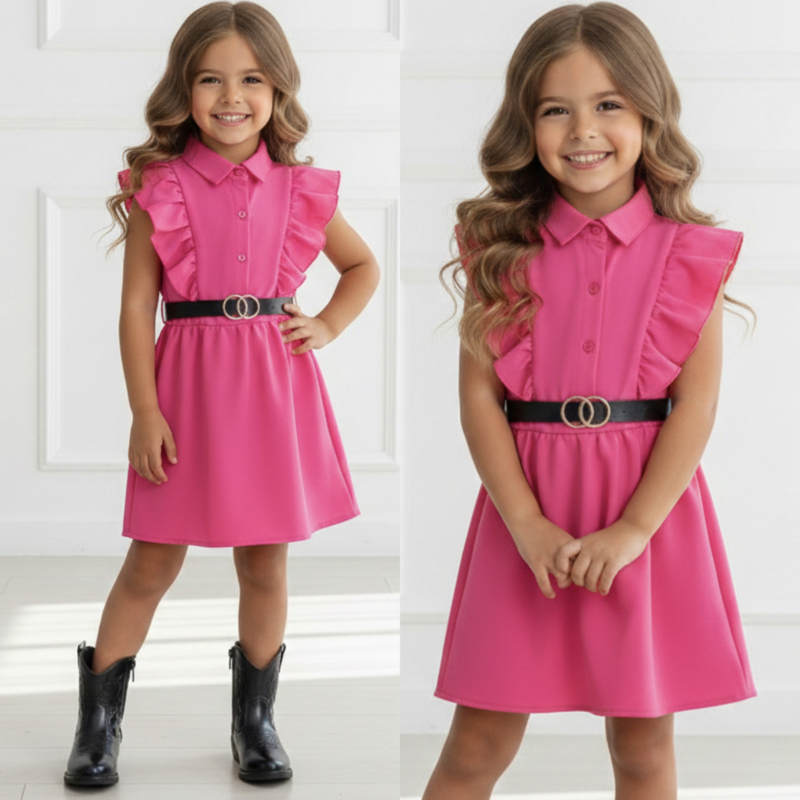 Ruffle Chic Belt Dress - fuchsia