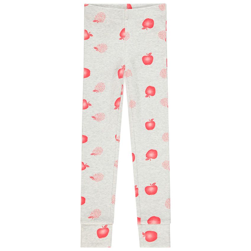 Pyjama en maille côtelée imprimé pommes pour fille - Beige