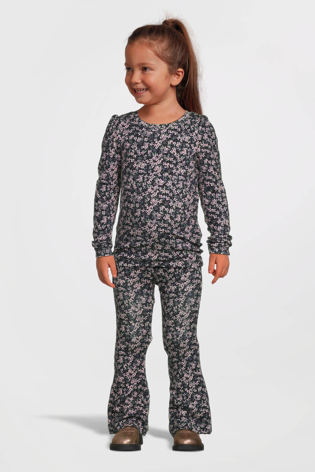 NAME IT gebloemde longsleeve NMFOJATAS donkerblauw/roze
