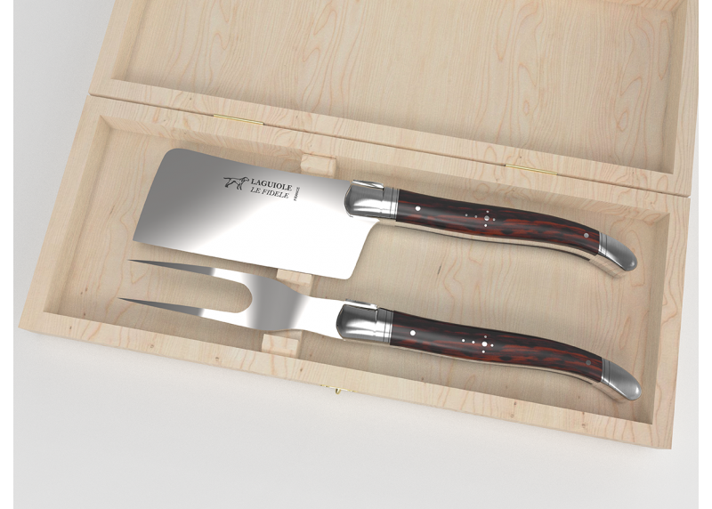 Service à fromage Laguiole avec un manche en bois d'amourette et mitres en acier inoxydable