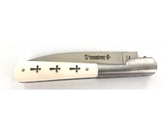 Vendetta 12 cm - Os - Guilloché - 3 croix gravées Couteau de Poche PassionFrance