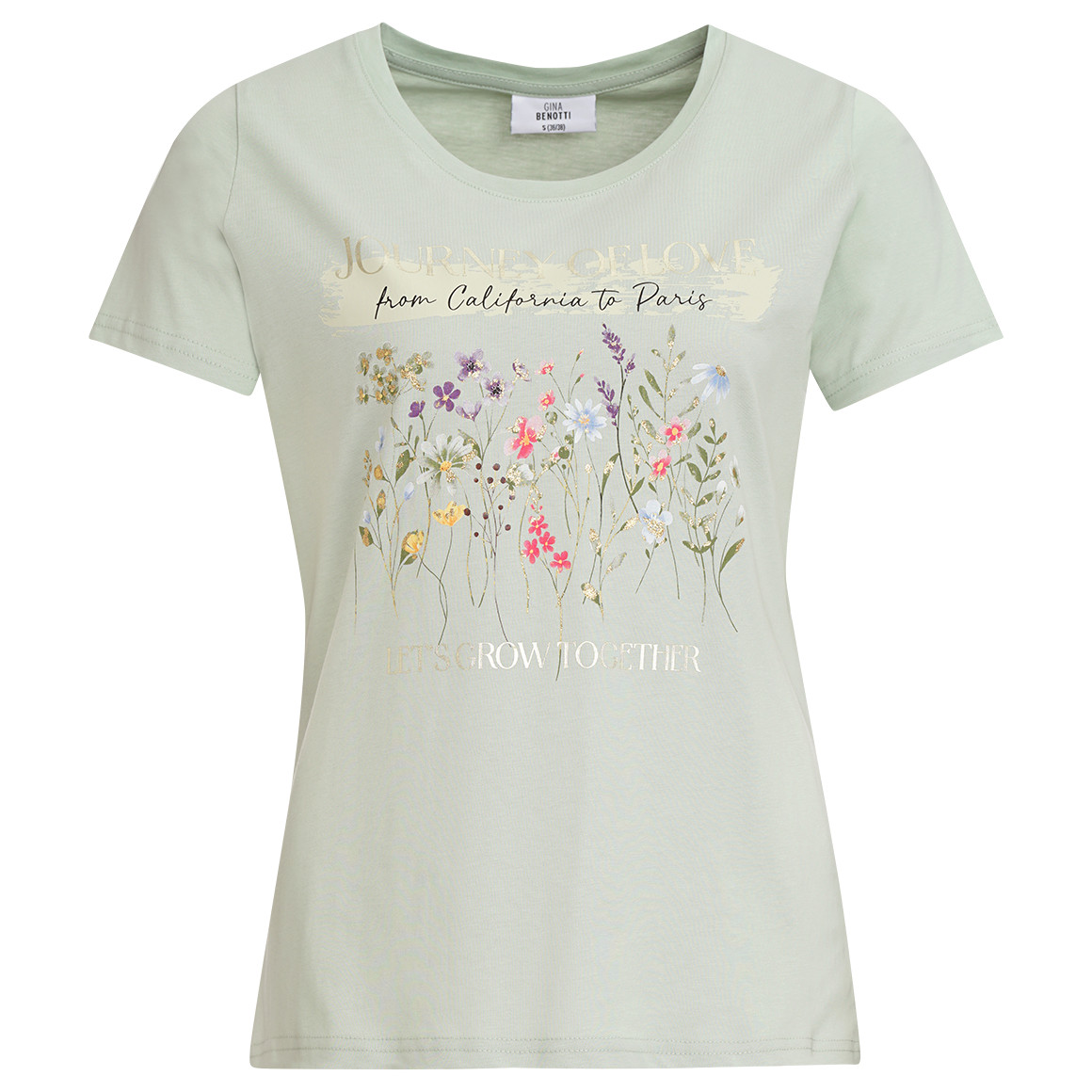 Gina Benotti Damen T-Shirt mit Blumen-Print salbei