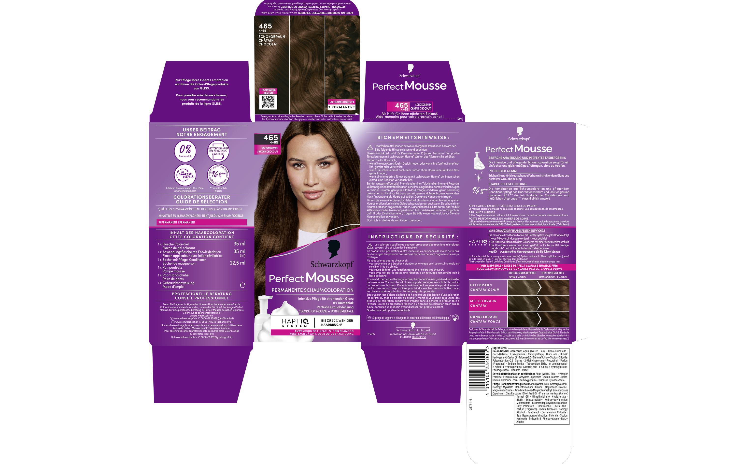 Haarcoloration Perfect Mousse 465 SchokobraunPermanente Haarfarbe mit perfekter Grauabdeckung