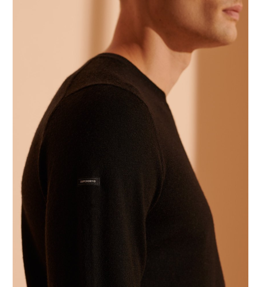 Suéter Superdry leve de gola redonda em lã merino, preto.