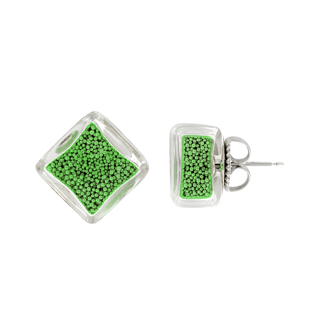 Boucles d'oreilles clou en verre soufflé - Carré Billes